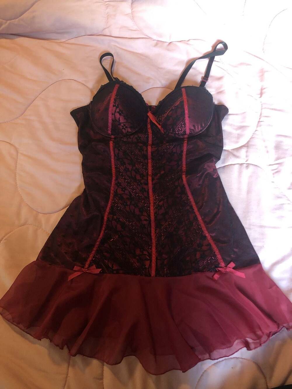 Native Intimates Lingerie Corset Size 36B/(M) Black Red Lace Babydoll